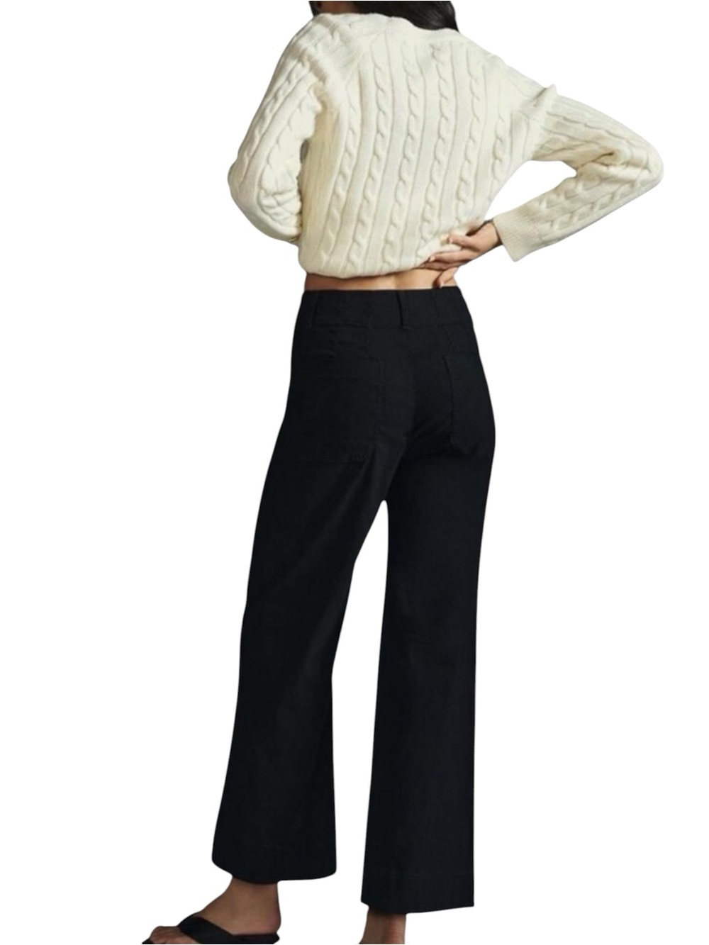 MAEVE “The Colette” Cropped Wide Leg Cotton Blend Pants in Black Size - Picture 2 of 7